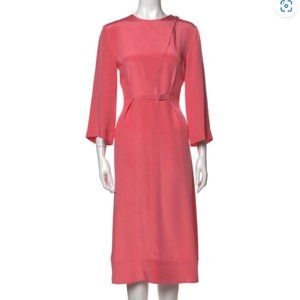 100% silk elegant pink Tibi dress with 3/4 sleeve / shoulder detail / silk belt